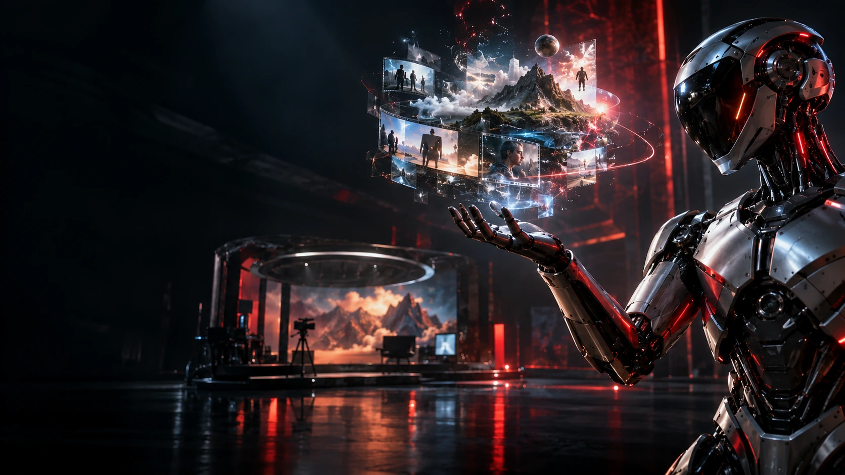 Neural cyborg holding holographic city of ideas