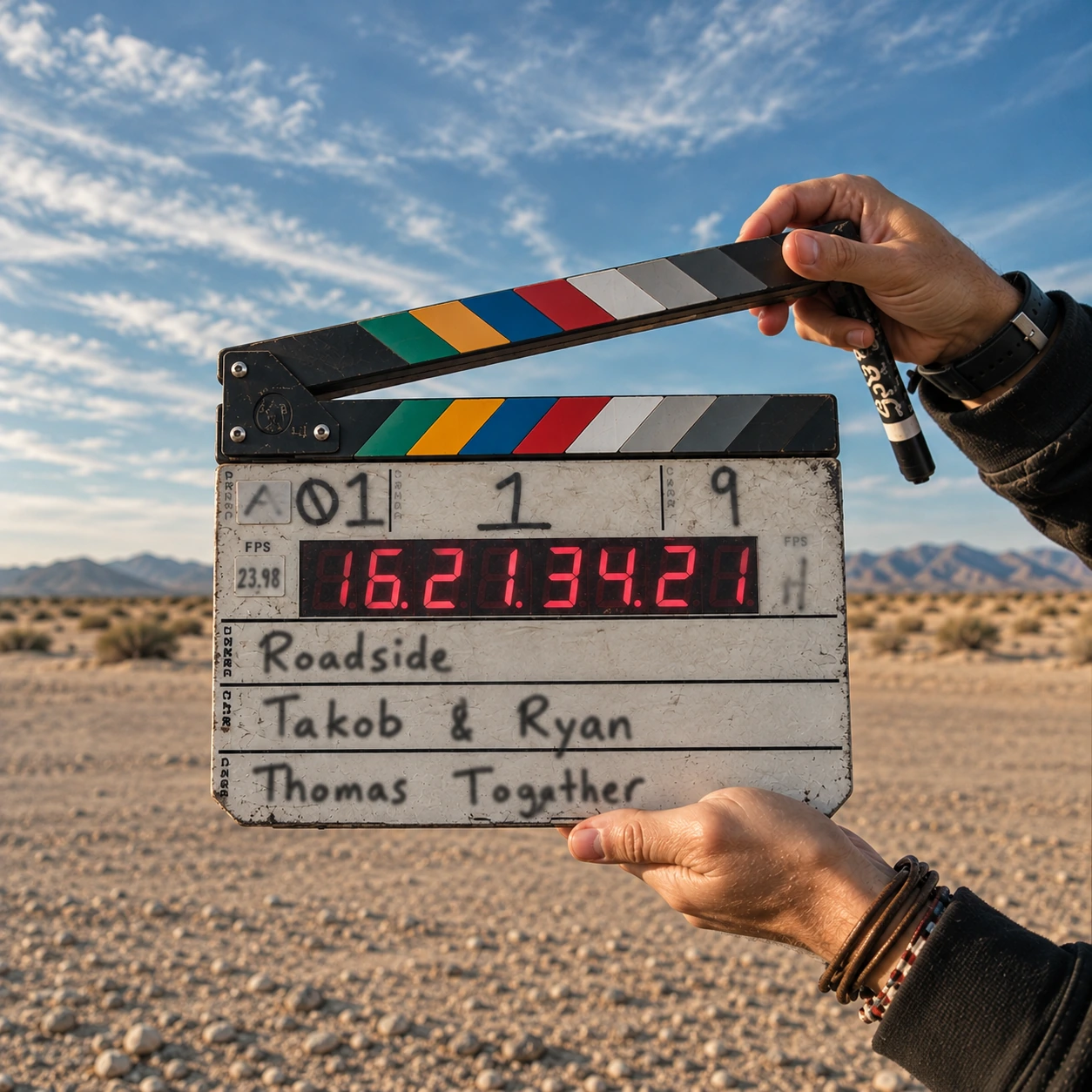 Film production clapperboard and slate