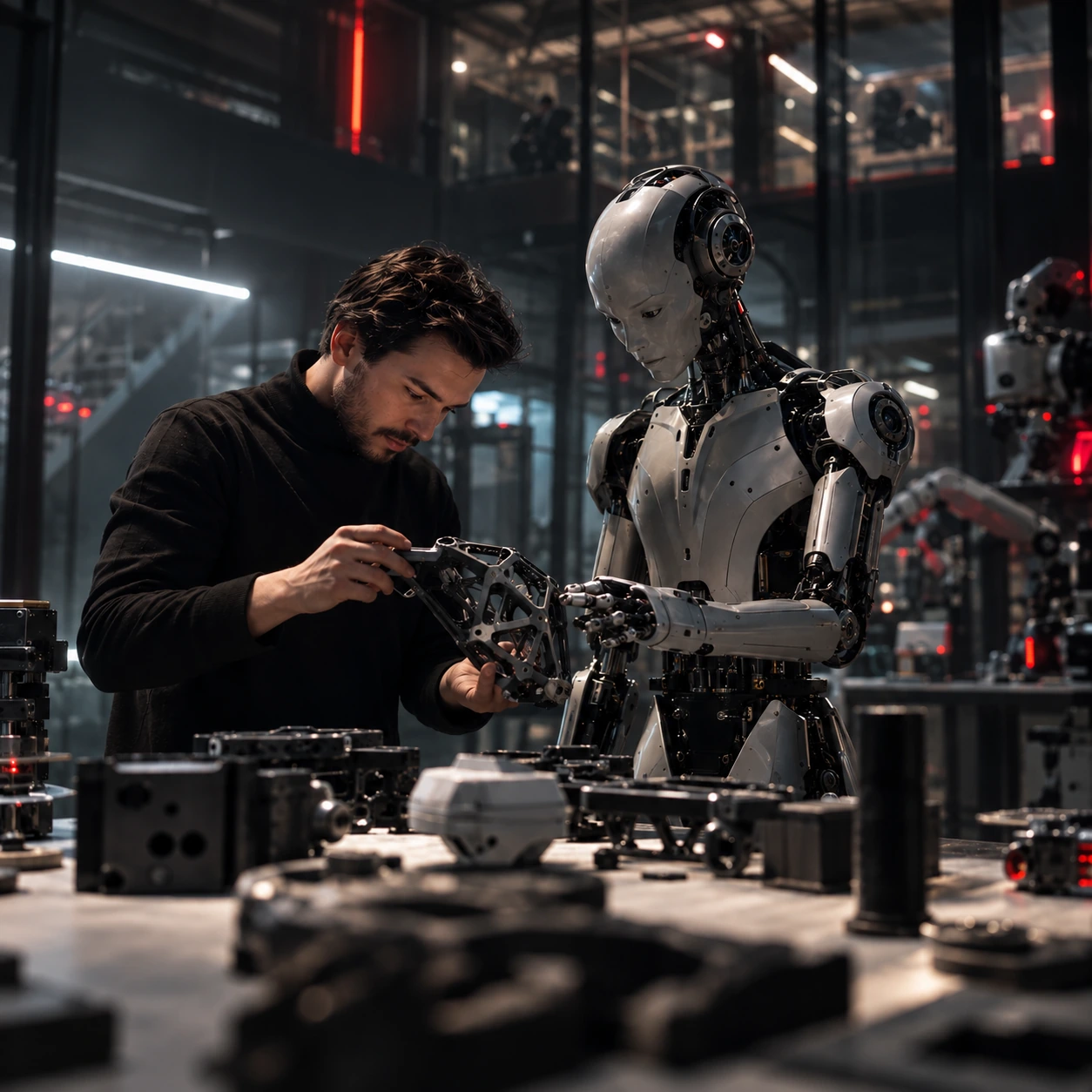 Futuristic Human and Robot on cinema set