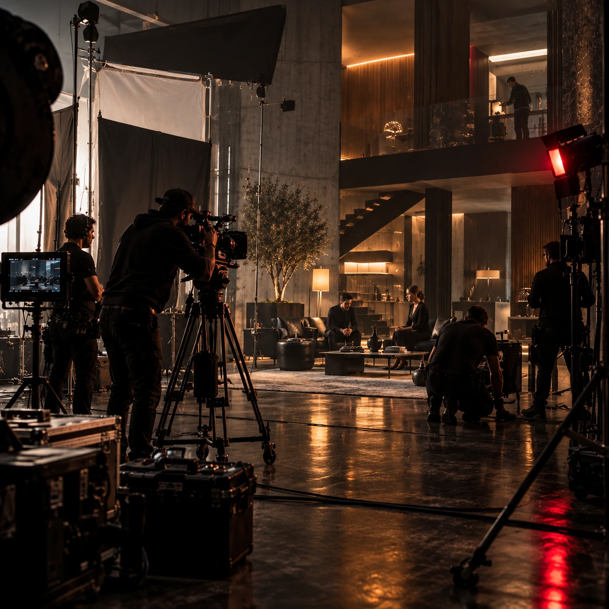Production Studio slate and camera setup