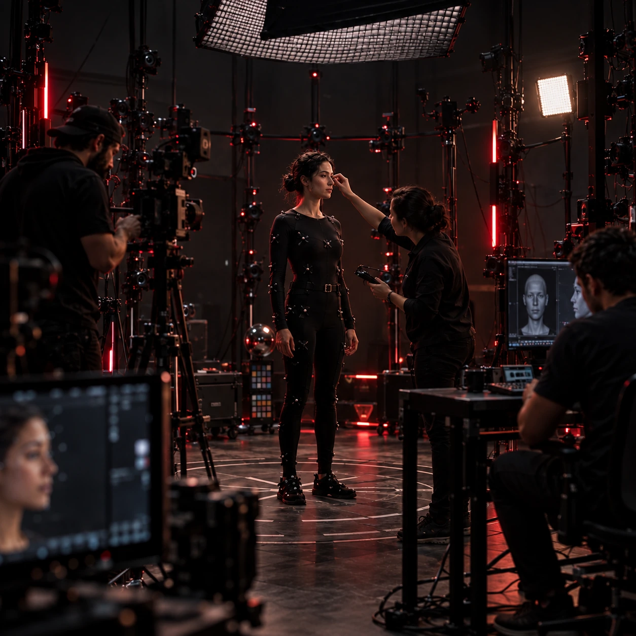 Digital Human in dark cinematic studio