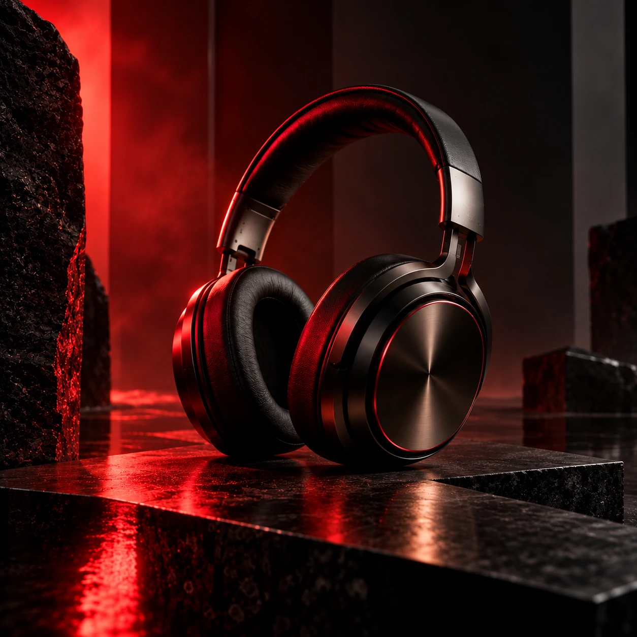 Product Hero headphones in dramatic red lighting